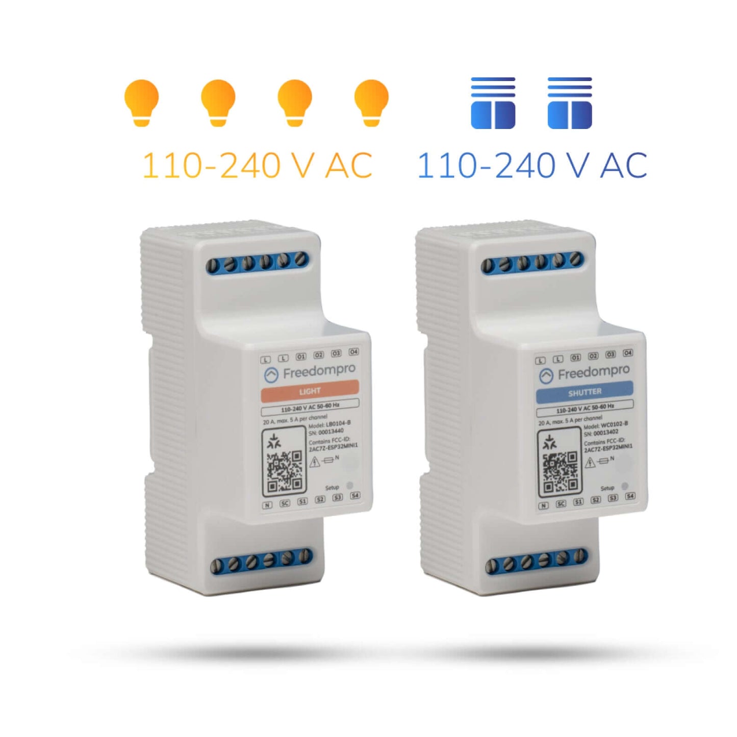 LB0104-B + WC0102-B | WiFi operating Smart Modules to control Shutters and Lights. Installation in the electrical panel.