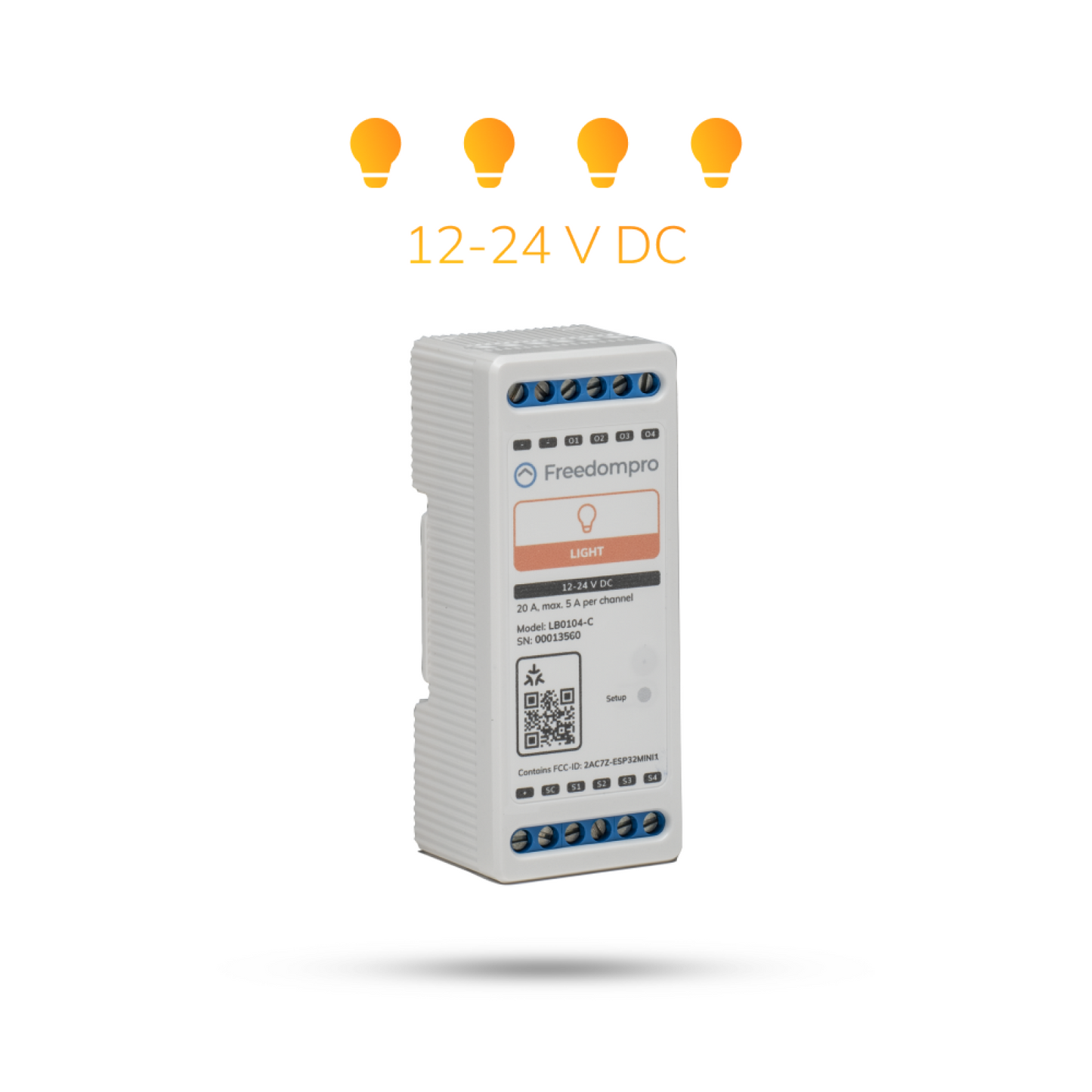 Modulo Smart WiFi a 12-24 V DC per il controllo di 4 luci. Installazione nella scatola di derivazione.