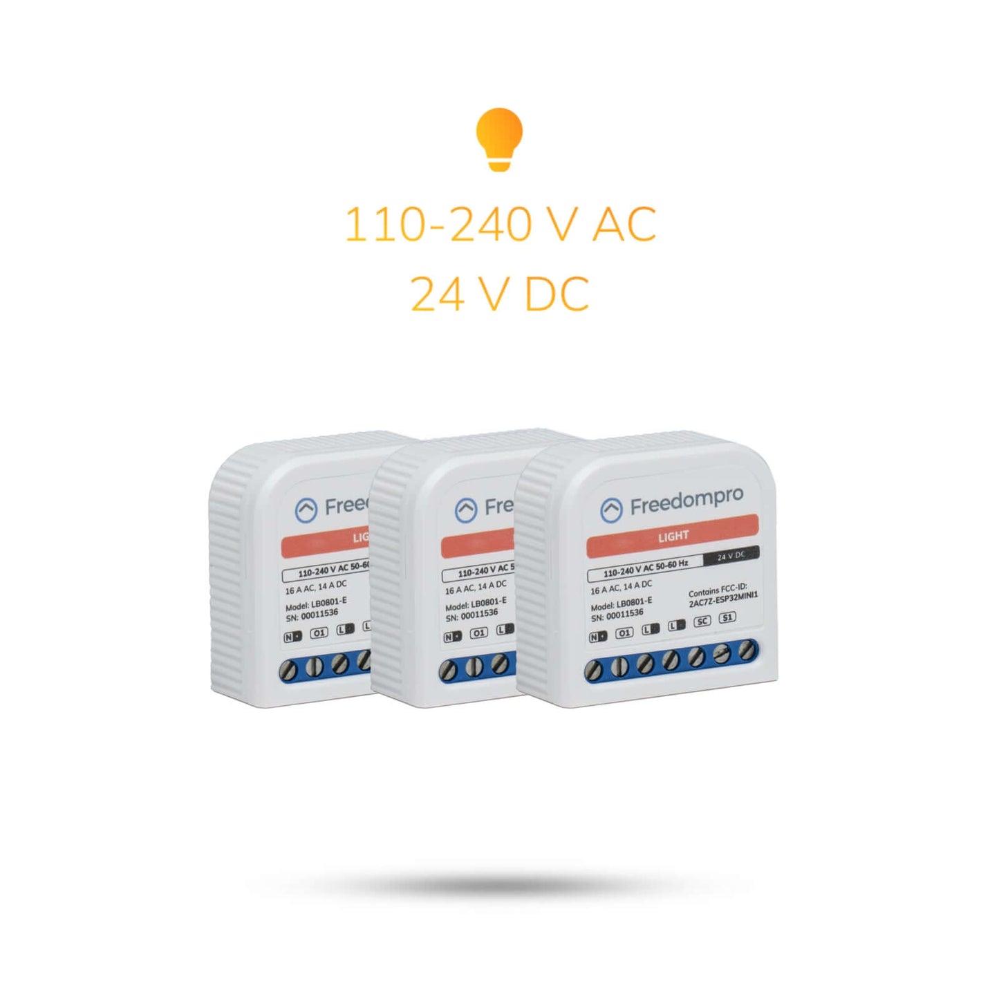 3x LB0801-E | WiFi operating Smart Module to control 1 light. Installation behind buttons and switches.