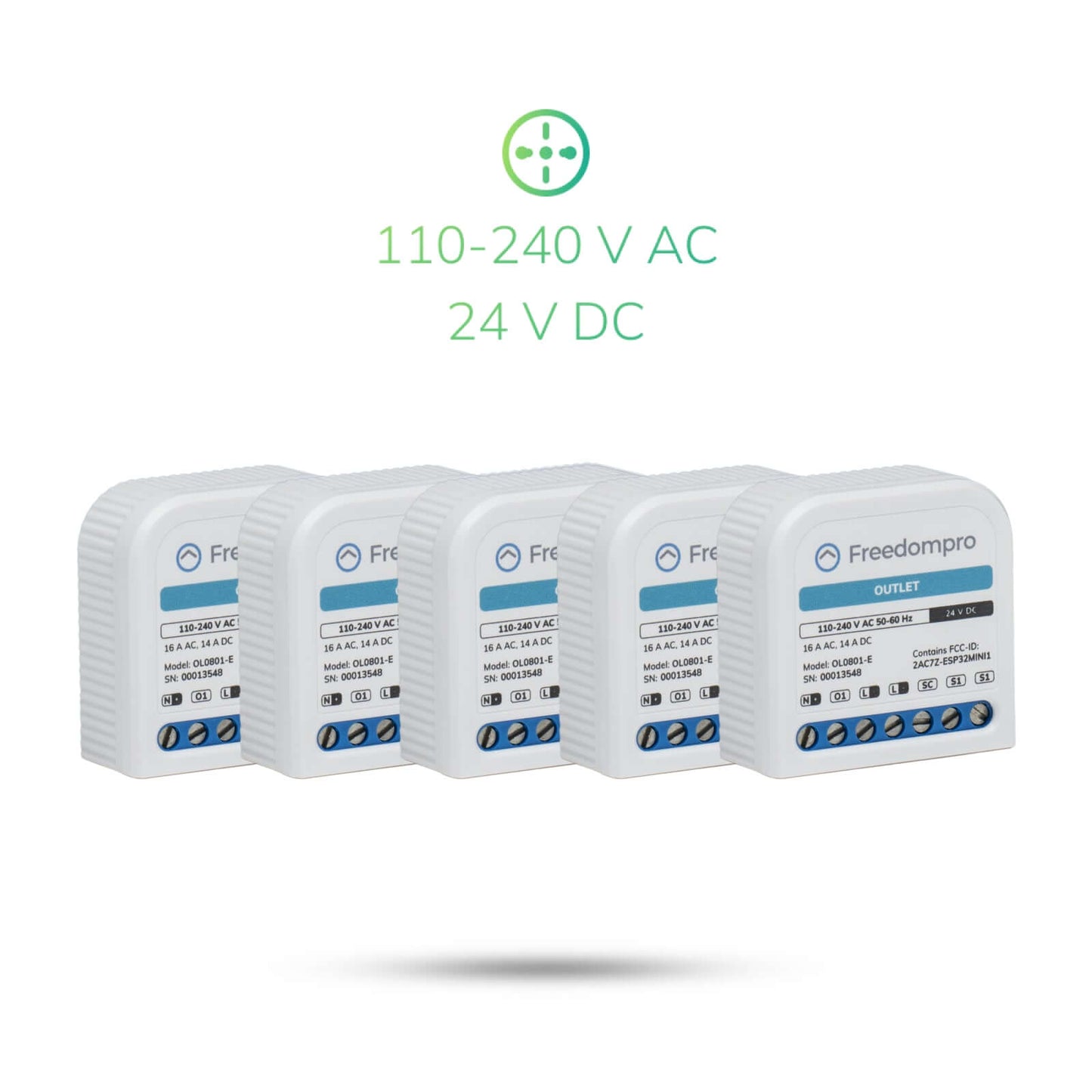 5x OL0801-E | WiFi operating Smart Module to make 1 power outlet smart. Installation behind power outlets and sockets.