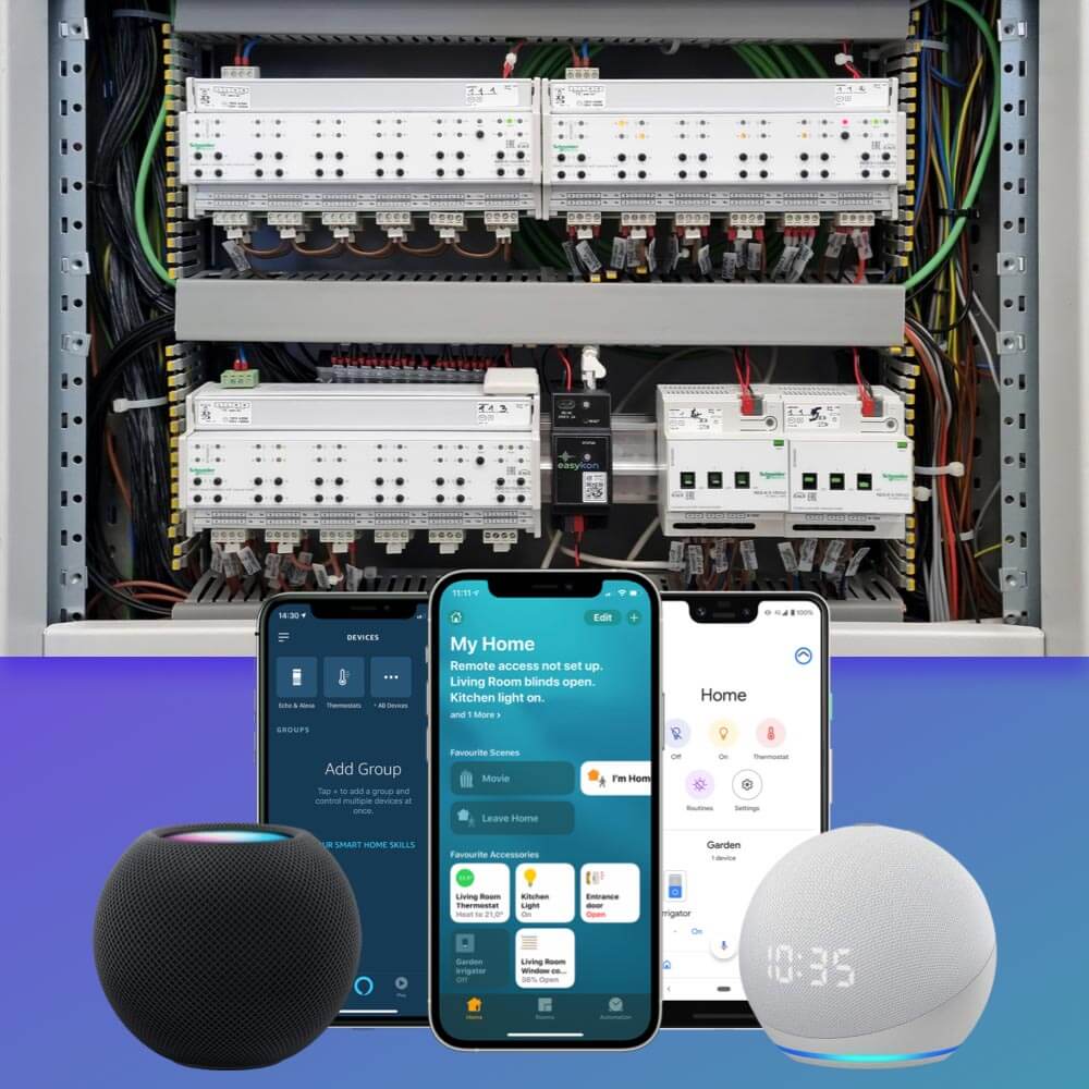 Easykon for KNX + Power Supply (12 V) | BUS 2-DIN rail device, Ethernet connected bridge to smart control KNX home automation system, includes power supply.