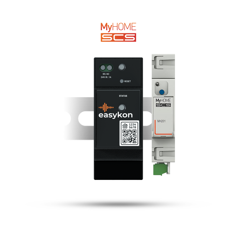 Easykon pour MyHome + Passerelle MH201 | Dispositif sur rail BTicino MyHome SCS BUS 2-DIN, pont connecté Ethernet au système domotique Smart Control MyHome SCS
