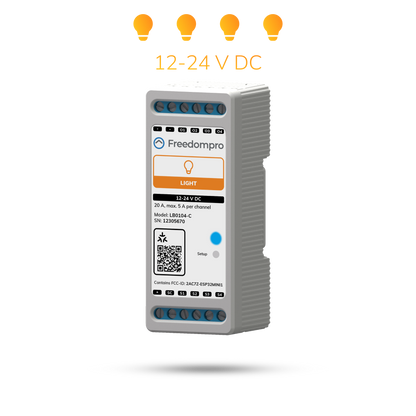 Modulo Smart WiFi a 12-24 V DC per il controllo di 4 luci. Installazione nella scatola di derivazione.